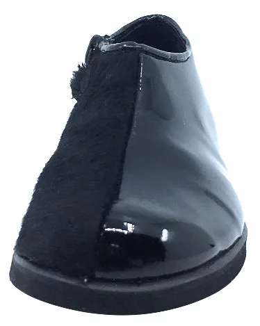 Luccini Girl's Half Patent Half Pony Hair Zip-Up Fashion Boots, Black Patent/Black Pony Hair